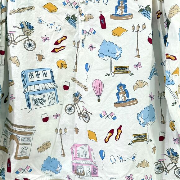 Talbots Paris Icons Ruffle Popover MP Cotton Blouse Top French Print Peasant - Picture 5 of 9